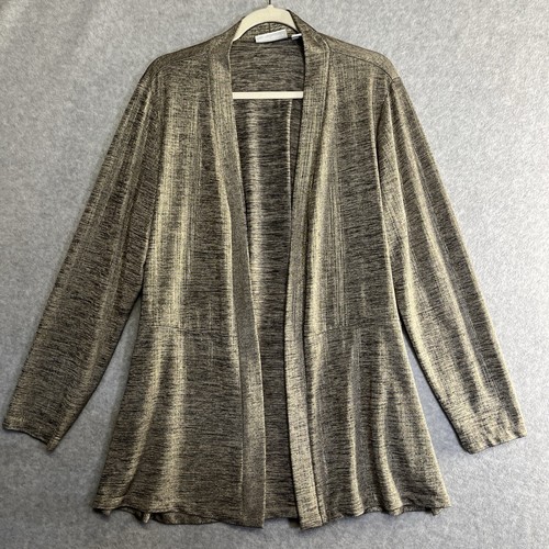 Susan Graver Size XL Metallic Silver Blue Open Front Cardigan Women's Slinky Q5