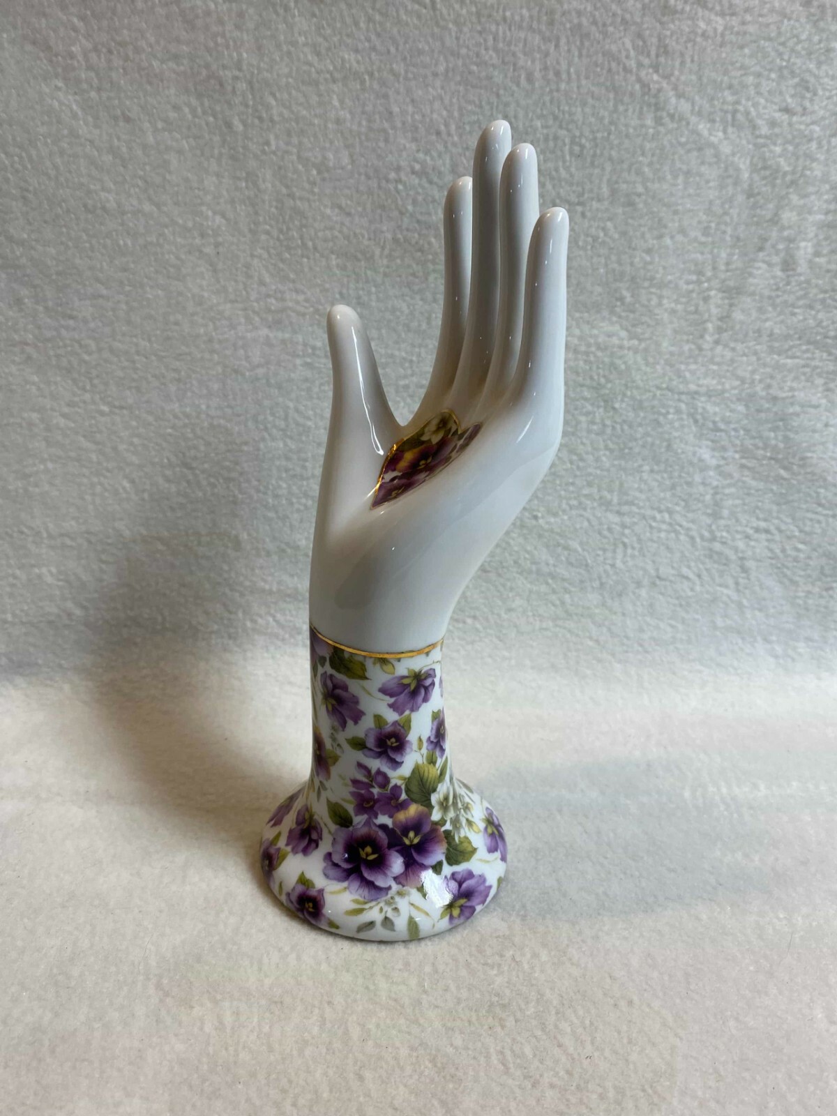 Vintage Summer Purple Pansy Collection Hand Figurine Jewelry Holder
