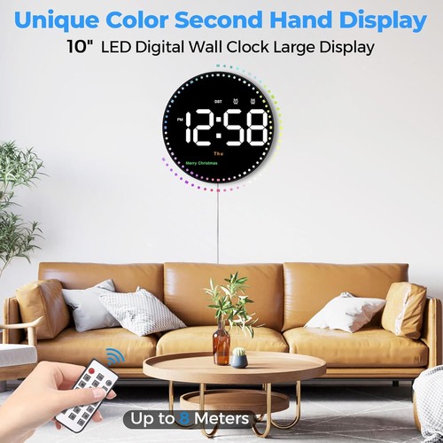 10" Digital Wall Clock W/Time/Date/Day/Temperature/Countdown/2 Alarms No Ticking - Picture 3 of 13