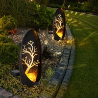 Solarleuchte AußEnlampe Gartendeko Led Crackle Glas Schwarz Baum Muster 2Er Set