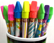 LOT OF 24 High-Quality Pencils 12 colorful designs w/ Pencil Toppers READ