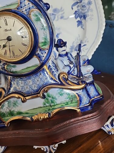Hermle Porcelain Delft Hand Painted Table Top Clock Quartz Porcelain Feet - Picture 4 of 24