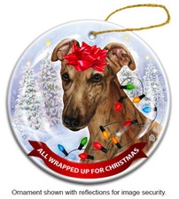 All Wrapped Up Ornament - Red Brindle Greyhound