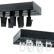 Double Curtain Rail Track Black PVC Ceiling SET with HOOKS or CLIPS 120 to 400cm