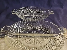 2Vintage Early American Prescut Anchor Hocking Oval Divided Relish Dish  Handles