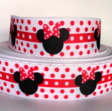 GROSGRAIN RIBBON 5/8", 7/8",1.5", 3" PINK Dots Minnie Mouse Printed 1,3,5 YDS
