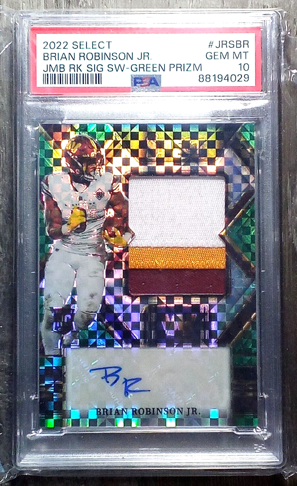 Brian Robinson Jr. Panini Select Jumbo Rookie Signature Swatch #JRSBR Green Prizm