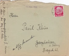 GER20272) Germany 1934 Third Reich envelope franked with 12pfg red von Hindenber