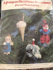 Vintage 1981 FOUR 4 Pompon Christmas Ornaments Kit Yarn Craft 7806 FREE SHIP.