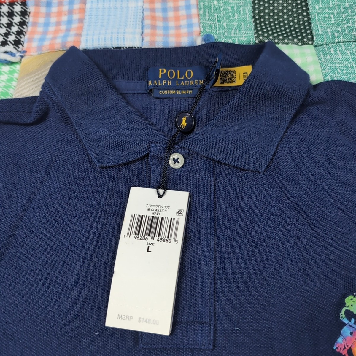 Rare Polo Ralph Lauren Blue Spotted And Rainbow Logo Large