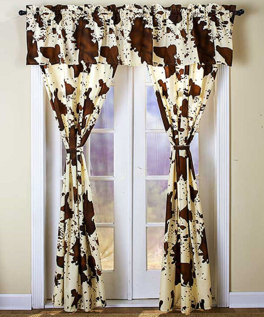 84 L Rodeo Cowhide Pattern 5 Pc Window Curtain Set Rod Pocket