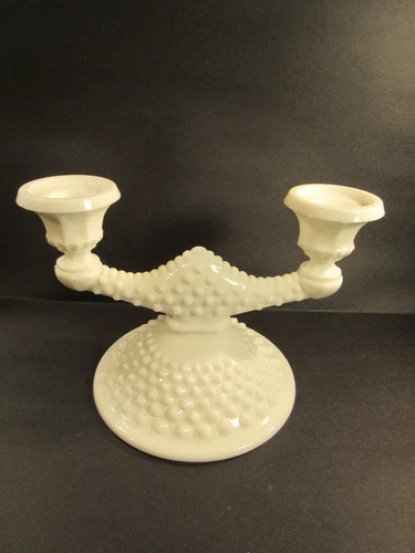 Vintage Milk Glass Hobnail Double Candle Holder