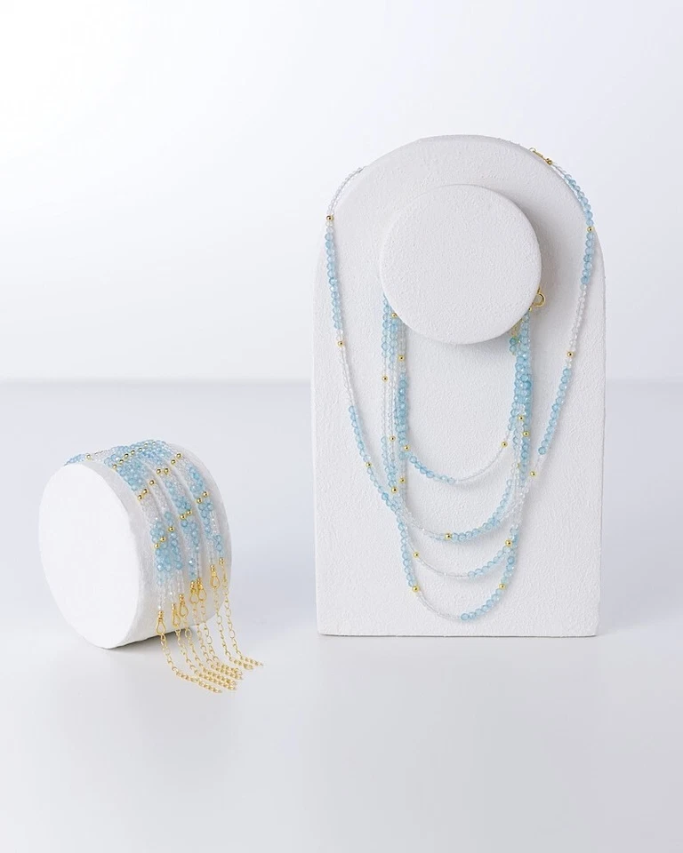 A++ 2-3MM White & Blue Topaz Faceted Round Gemstone Beads Women Necklaces 24'' - Image 2 of 4