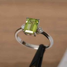 August birthstone ring natural peridot ring gemstone sterling silver ring engage