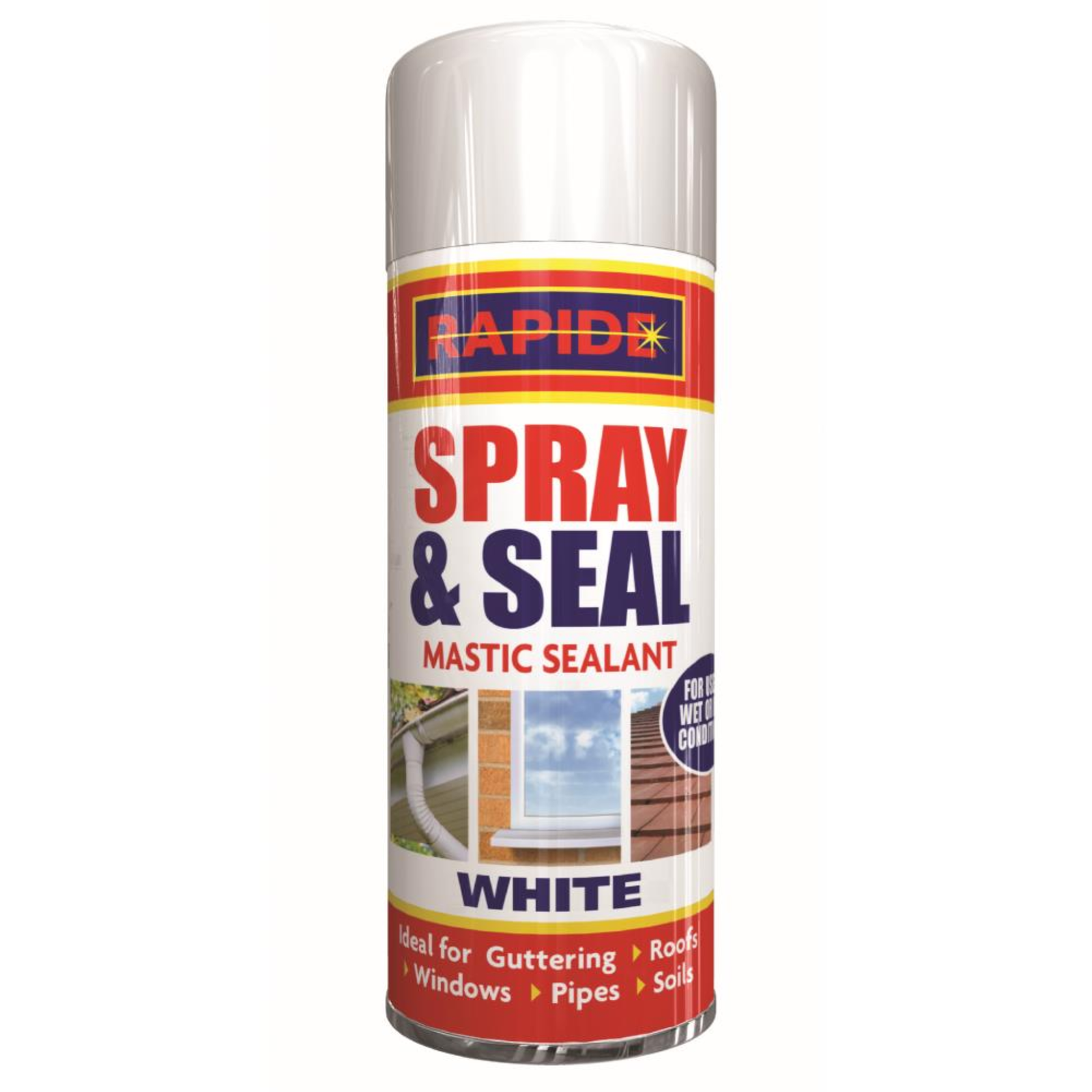 Rapide Spray & Seal Mastic Sealant White 300ml Flexible Cover Cracks Holes Thick