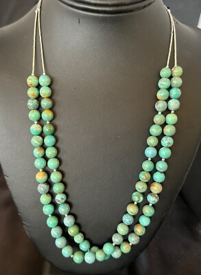 Sterling Silver Heishi Green Turquoise 2 Strands Bead Necklace 18788