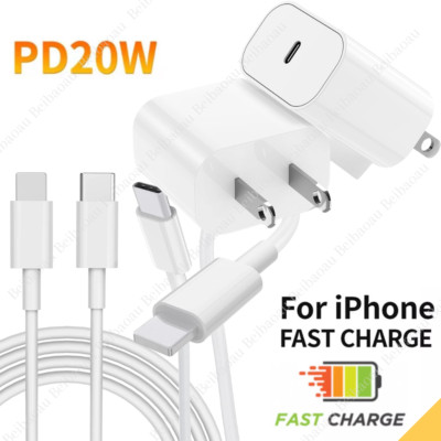 2X For iPhone 14/13/12/11 Pro PD 20W USB Type C Fast Charger Power Adapter Cable