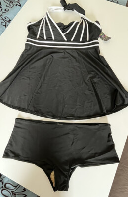 Cosics Clothing 2-pc Womens Swim Suit 3XL NWT Black & White Halter Top Style