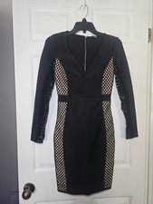 Fashion Nova Black Pencil Dress Size Small Cutouts Deep V Stretch Banded Waist