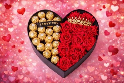 Ferrero Rocher Heart Gift Box Milk Chocolate Hazelnut & Red Rose Valentine's Day