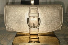 Coach Vintage Wallet All Leather Envelope Large Buckle Mettalic Gold 