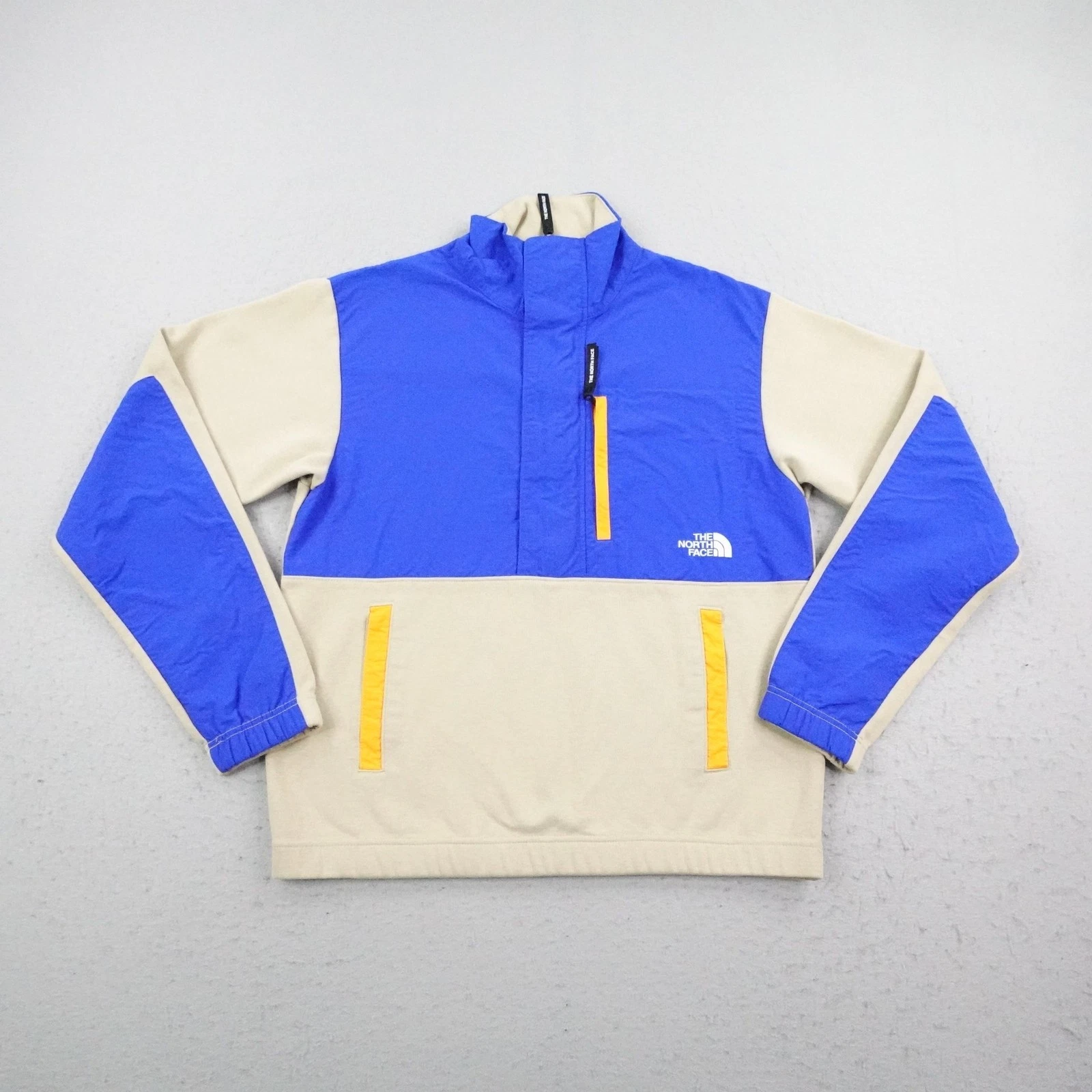 North Face Jacket Mens Small Blue Beige 1/4 Zip Pullover Windbreaker Anorak Coat