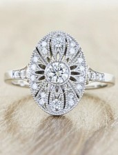 Art Deco Round Moissanite Engagement Ring 925 Sterling Silver Filigree 2.20Carat