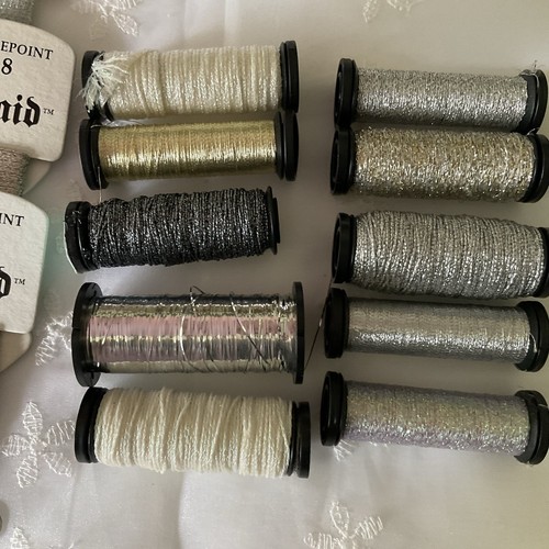 Needlepoint Embroidery Thread Lot of 13 Silver Metallic Rainbow Gallery Kreinik - Picture 4 of 4