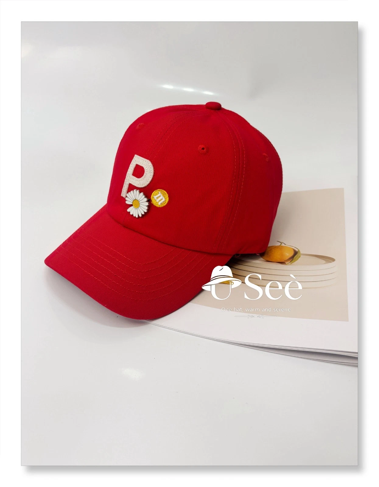 Red Flower Embroidery Baseball Cap Unisex Celebrity Style Streetwear Sun Hat