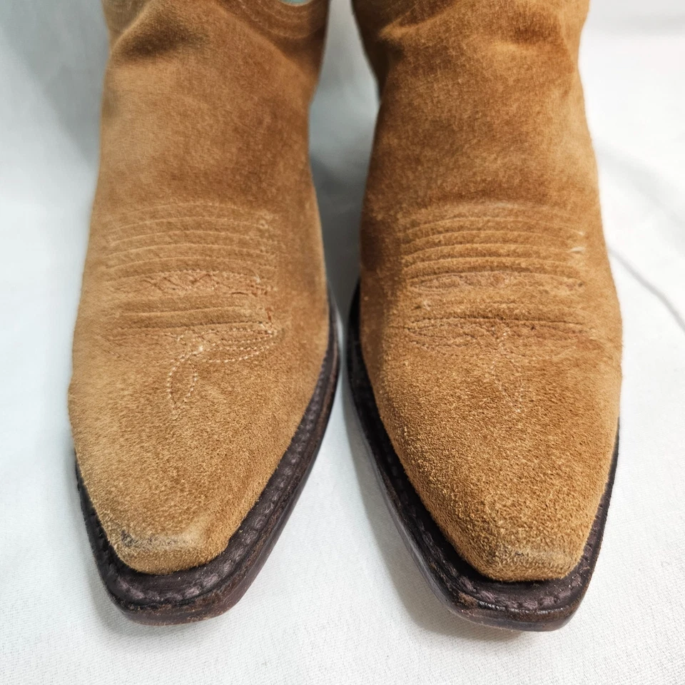 1883 Lucchese Rough Cut Suede Tan/ Turquoise Western Boots N4503 Women's Size 7B - Image 3 of 4