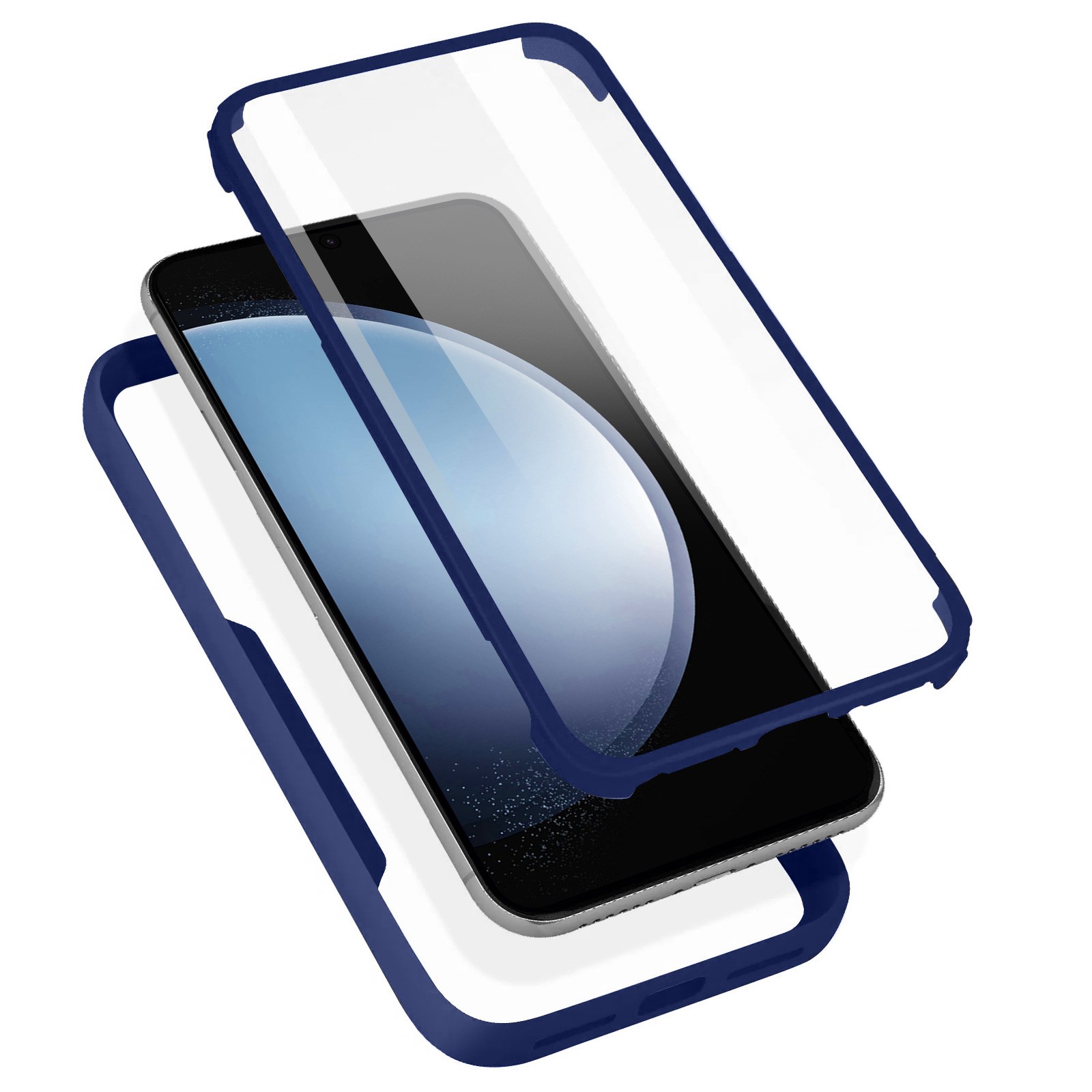 Coque Galaxy A53 5G Avizar intégrale 360 avec cadre en silicone rigide de couleur bleu