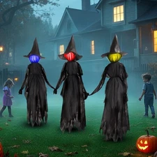 DR.DUDU 6 Ft Light up Witch Stakes Halloween Yard Decorations, Set of 3 Black 