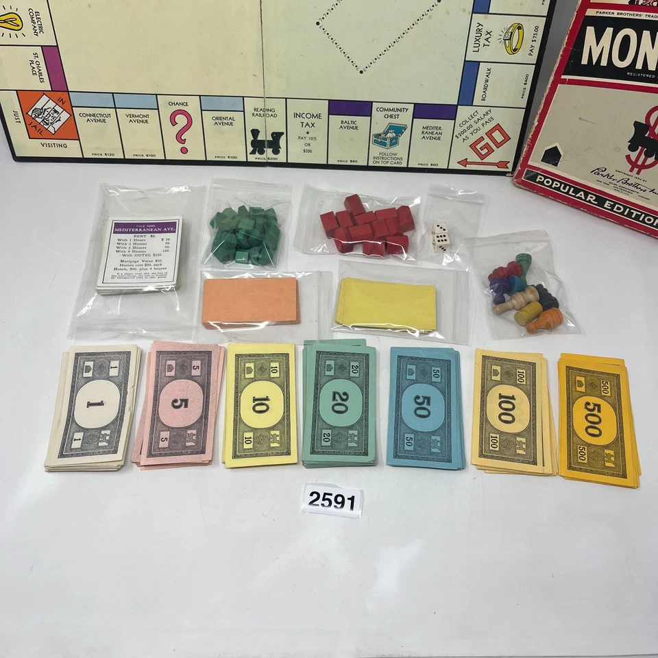 Vintage 1954 Monopoly Popular Edition Board Game wood - Parker Brothers - Image 2 of 4