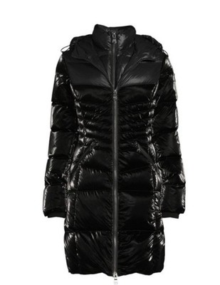 Pajar Shaye Blk Mixed Media Down Chevron Quilted Hooded Puffer Coat Womens Sz XS