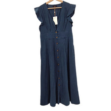 Quince Women Vintage Wash Tencel Button Front Midi Dress Midnight Blue M