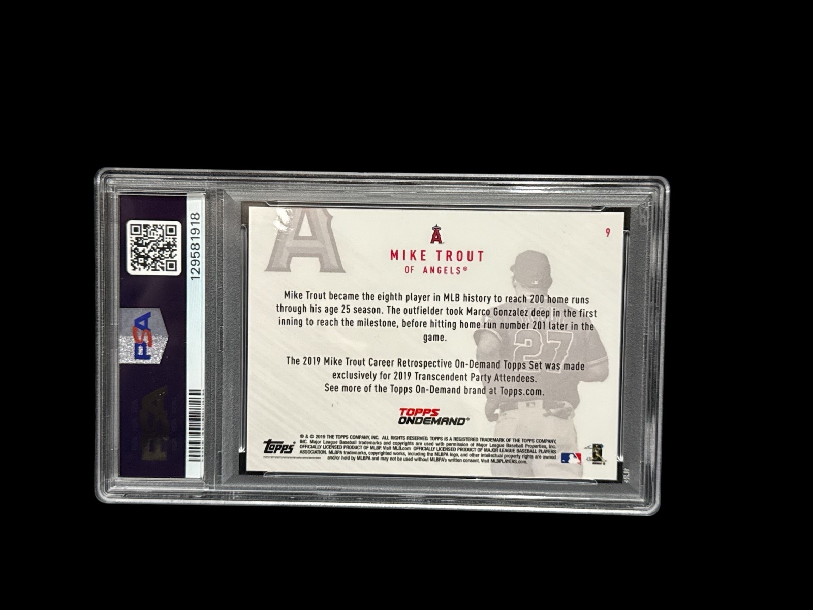 MIKE TROUT ANGELS ROY MVP 2019 TOPPS TRANSCENDENT VIP PARTY #9 SERIAL #/83 PSA 9