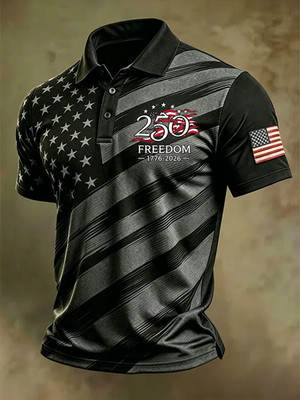 250th Anniversary Polo Shirt 1776-2026, American Flag Polo Men, Patriotic Shirt