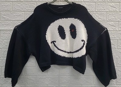 NEW Raf Simons Black Smiley Intarsia Knit Sweater - Size Medium