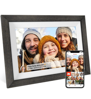 Frameo 10.1 Inch Smart WiFi Digital Photo Frame, 16GB Memory, Auto-Rotate - Wood