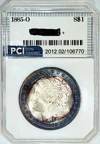 1885-O Gem BU +++  Morgan Dollar Superb Frosty PQ + Double Sided Rainbow Toned