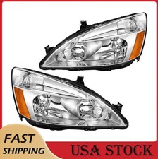 Pair Headlight Assembly For 2003-2007 Honda Accord Halogen Chrome Housing Amber Pair Headlight Assembly For 2003-2007 Honda Accord Halogen Chrome Housing Amber