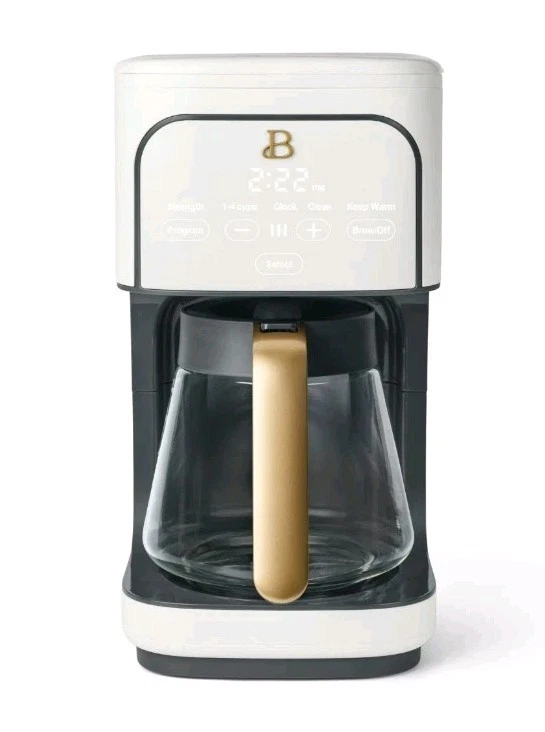BEAUTIFUL 14-Cup Programmable Coffee Maker White w/Gold Accents TESTED WORKS!