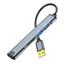 QIANRENON 5 in 1 USB Docking Station Hub 2.0 to TRRS 3.5mm Silver