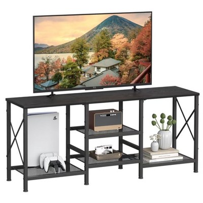 TV Stand 55 Inch 3 Tier Open Shelves Entertainment Center Black JARHETUN