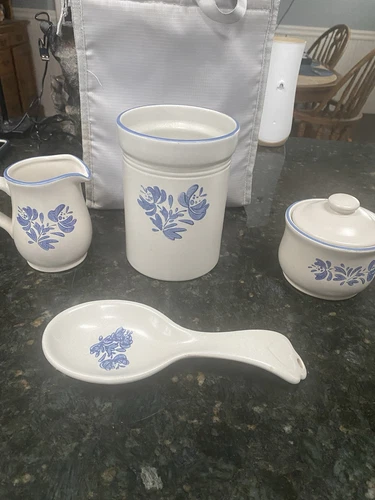 pfaltzgraff spoon rest, Creamer, Sugar Bowl And Kitchen Utensil Holder Lot