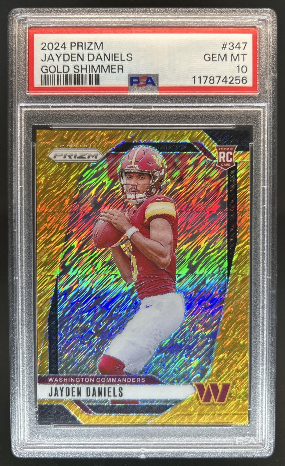2024 Panini Prizm Jayden Daniels RC Gold Shimmer Rookie #/10 Commanders PSA 10