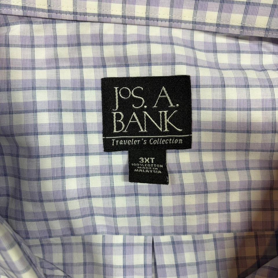 Jos. A. Bank Shirt Men's 3XT Tall Blue Plaid Long Sleeve Button Down Traveler - Image 4 of 4