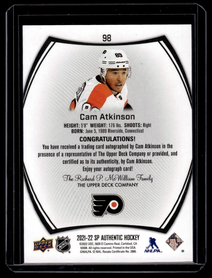 2021-22 Sp Authentic Limited Auto Black Cam Atkinson #98 - Image 2 of 2