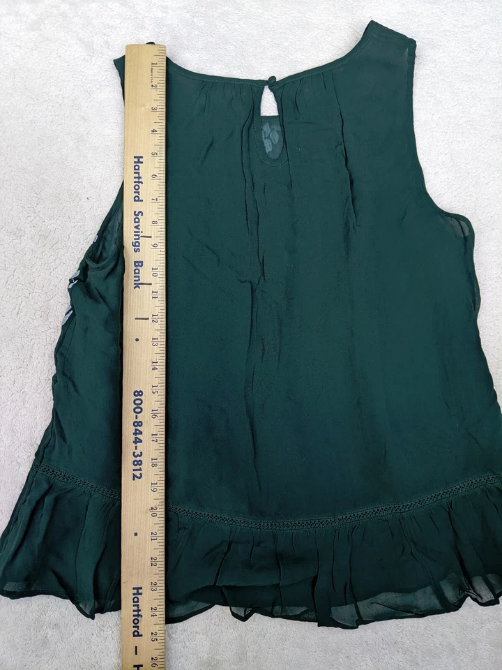 Camiseta sin mangas Floreat Anthropologie para mujer S verde bordada Boho Peplum Roselle Fairy Foto 4 de 4