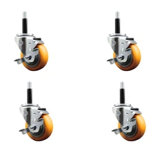 3.5 Inch SS Yellow Poly Swivel 3/4 Inch Expanding Stem Caster Set with Brake SCC